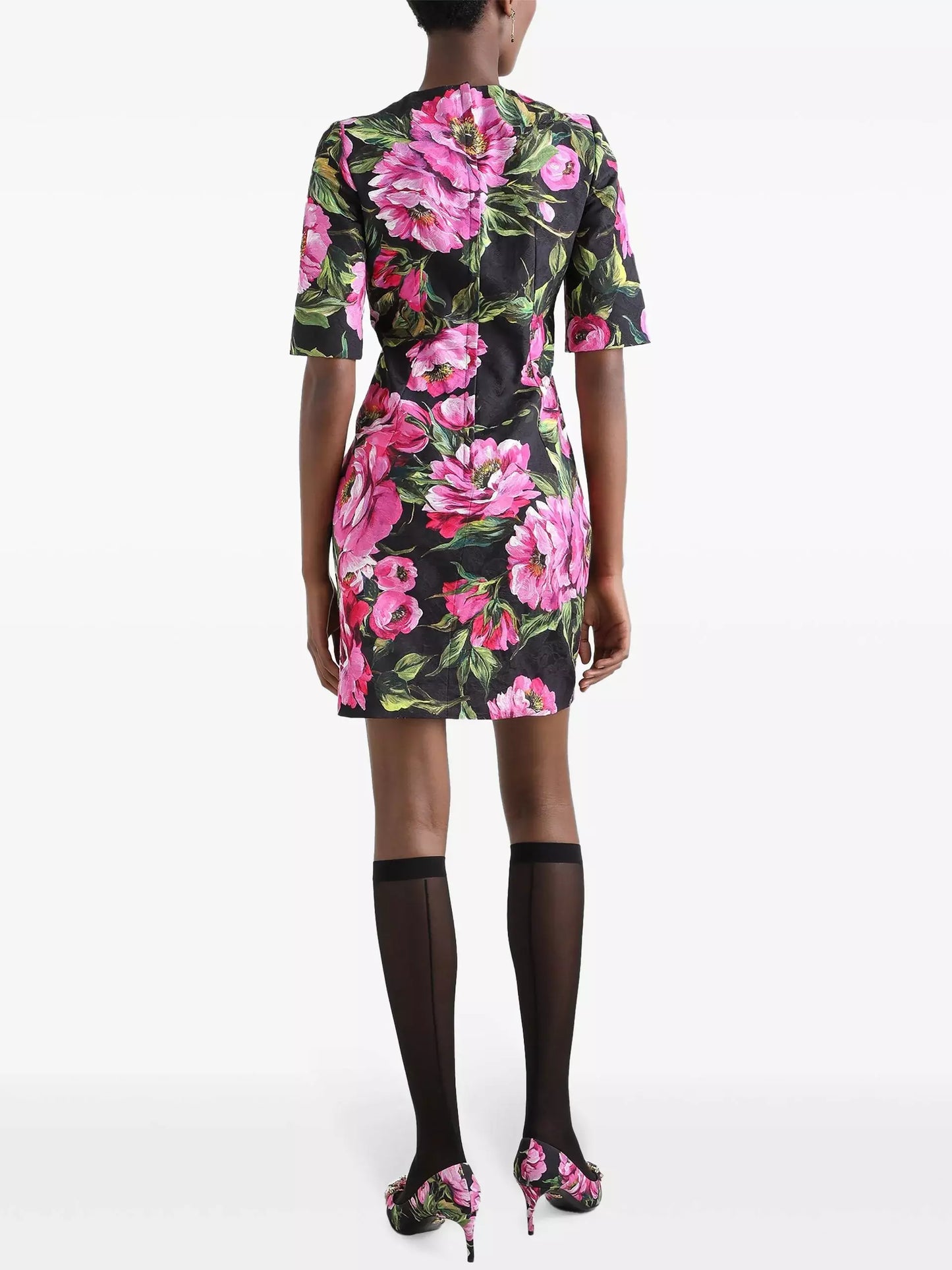 Floral Print Jacquard Mini Dress - Dresses
