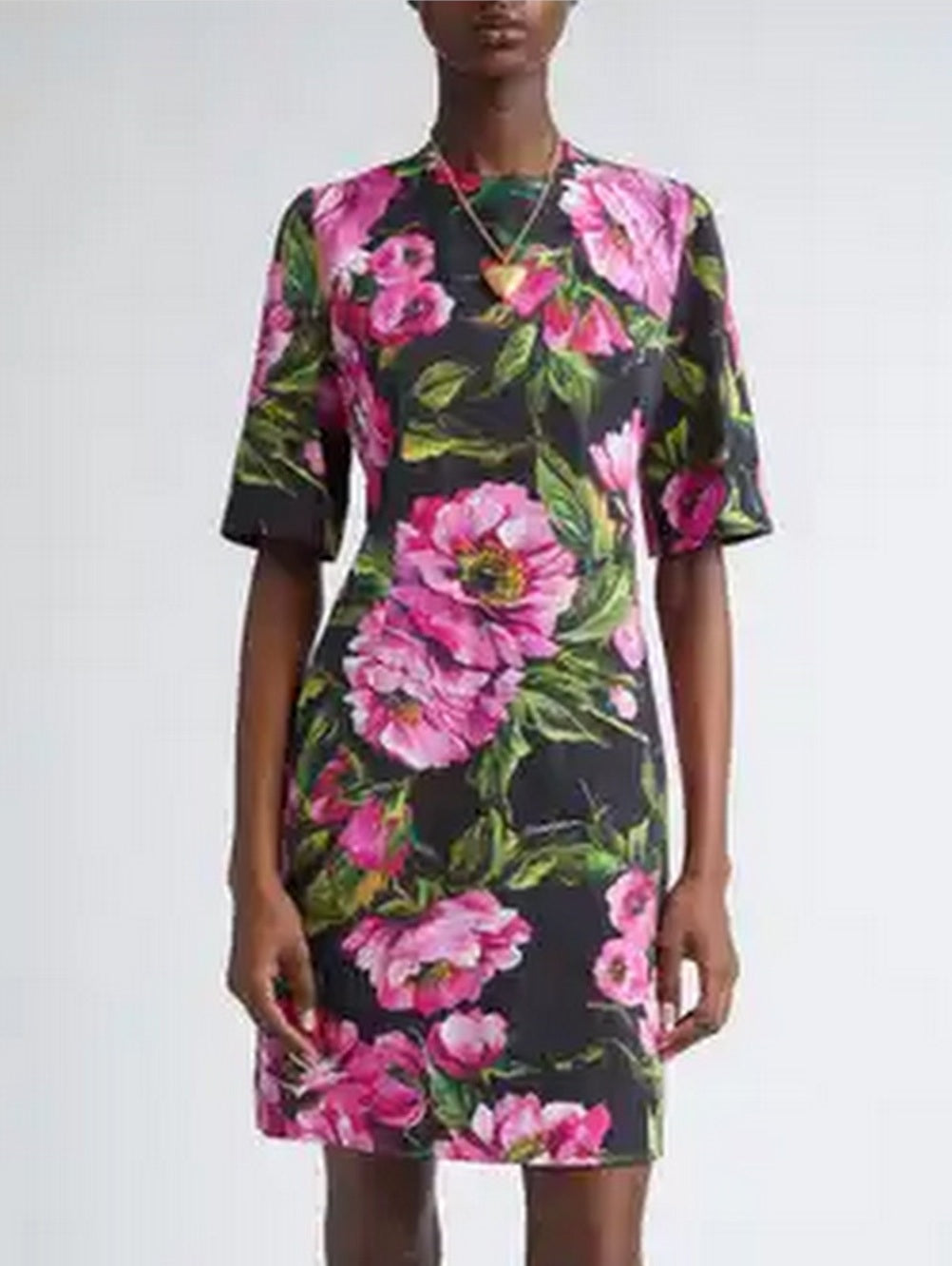Floral Print Jacquard Mini Dress - Dresses