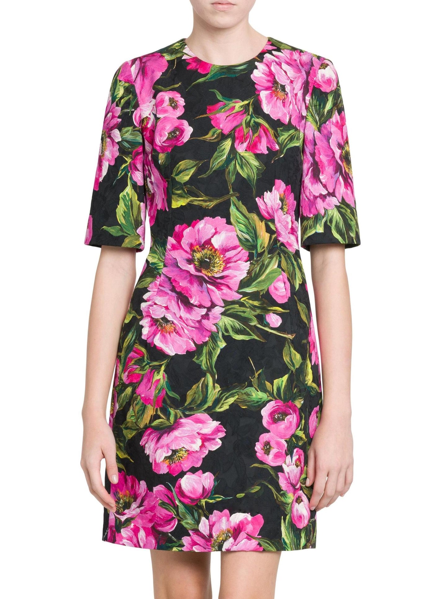 Floral Print Jacquard Mini Dress - Dresses