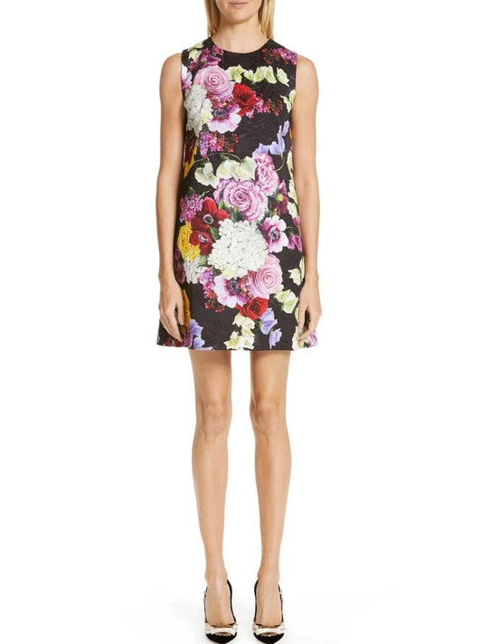 Floral Print Jacquard Shift Mini Dress - Dresses