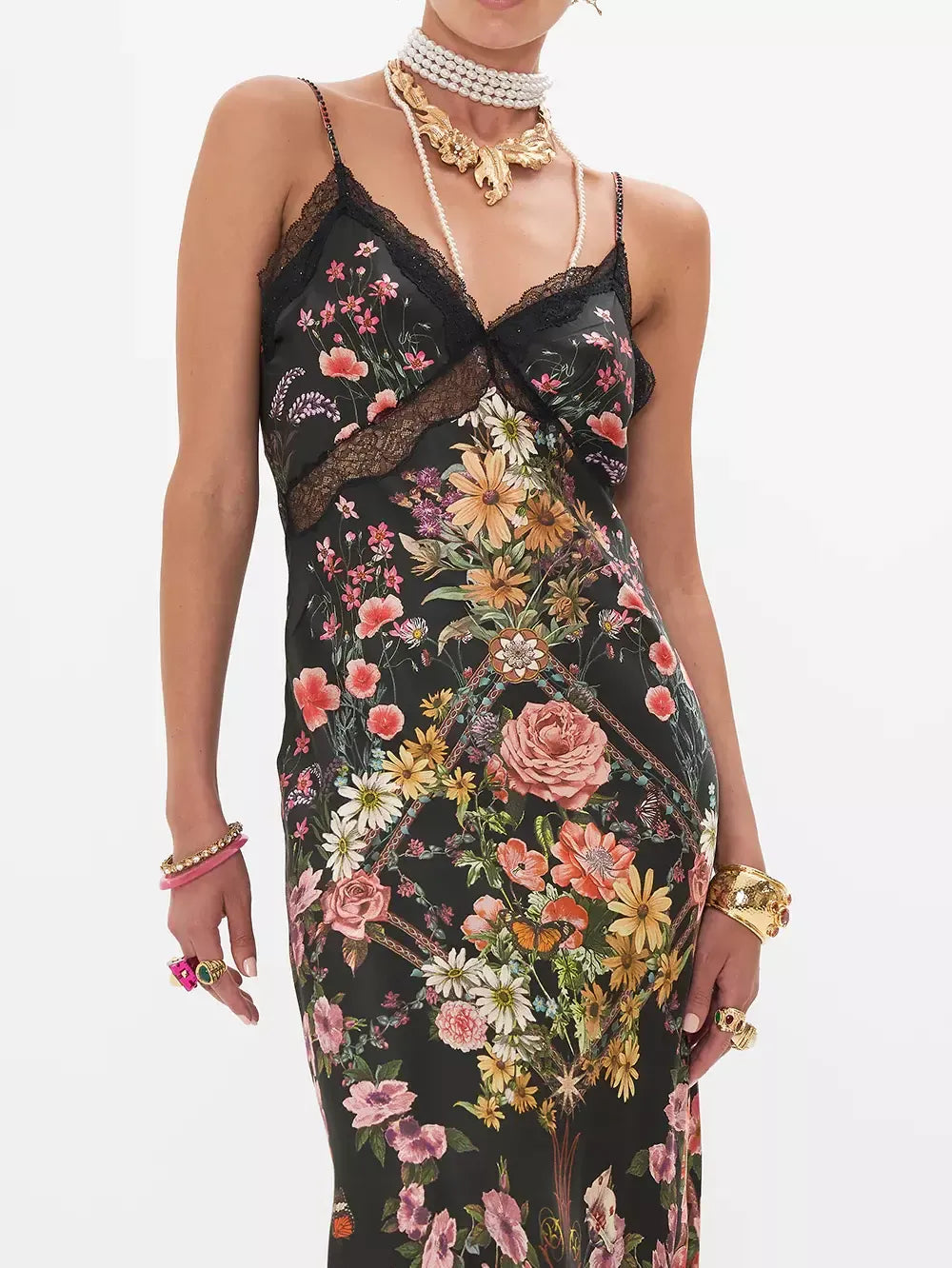 Floral Print Long Silk Slip Dress - Dresses