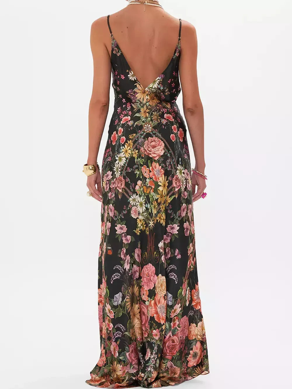 Floral Print Long Silk Slip Dress - Dresses
