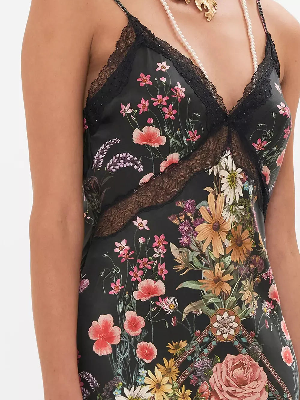 Floral Print Long Silk Slip Dress - Dresses