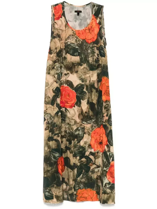 Floral Print Midi Shift Tank Dress - Dresses