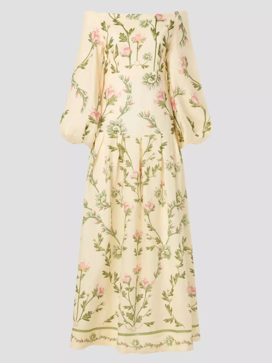 Floral Print Off-The-Shoulder Linen Maxi Dress showcasing a vibrant floral pattern