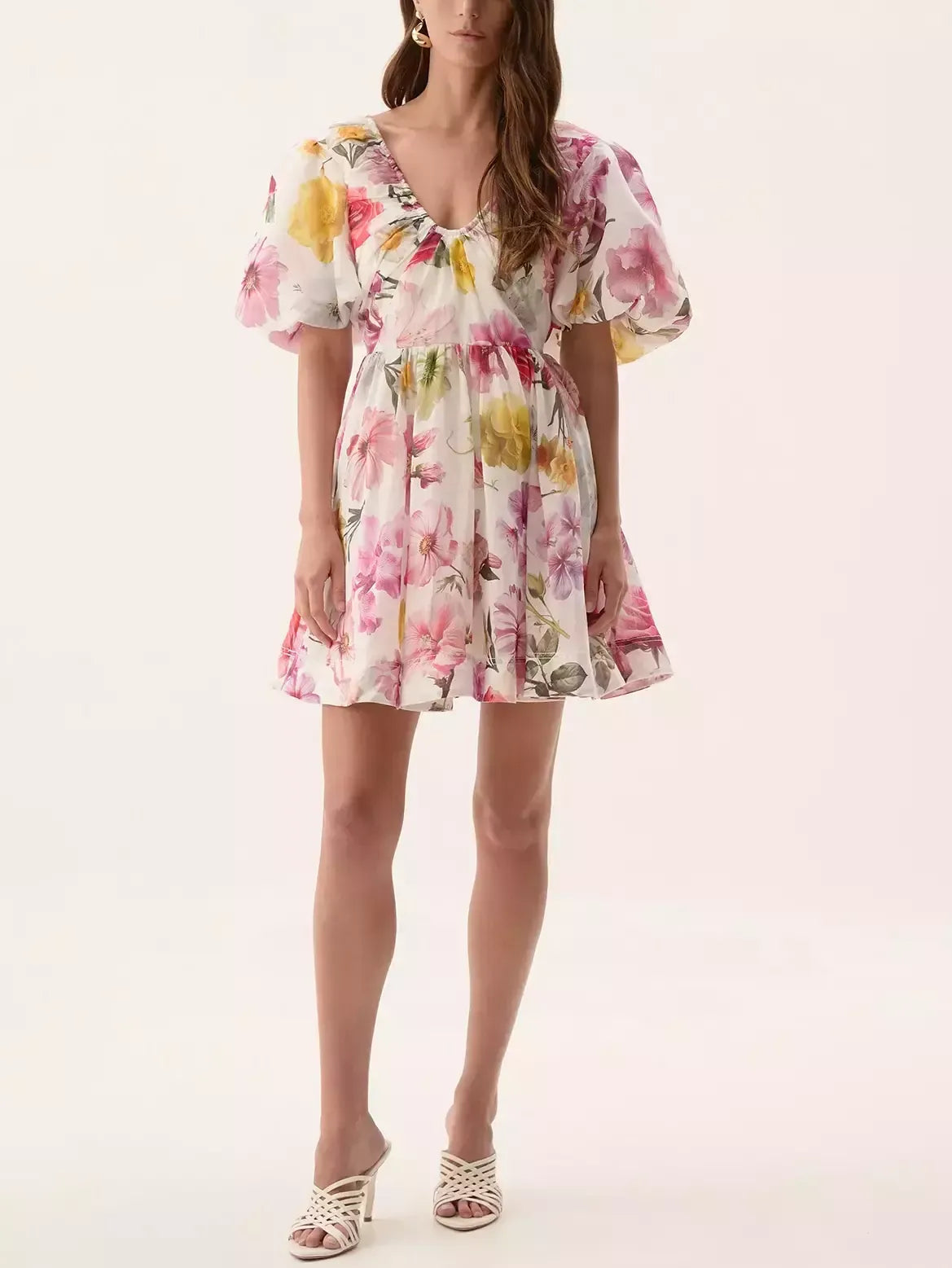 Floral Print Ruched Detail Fit and Flare Mini Dress - Dresses