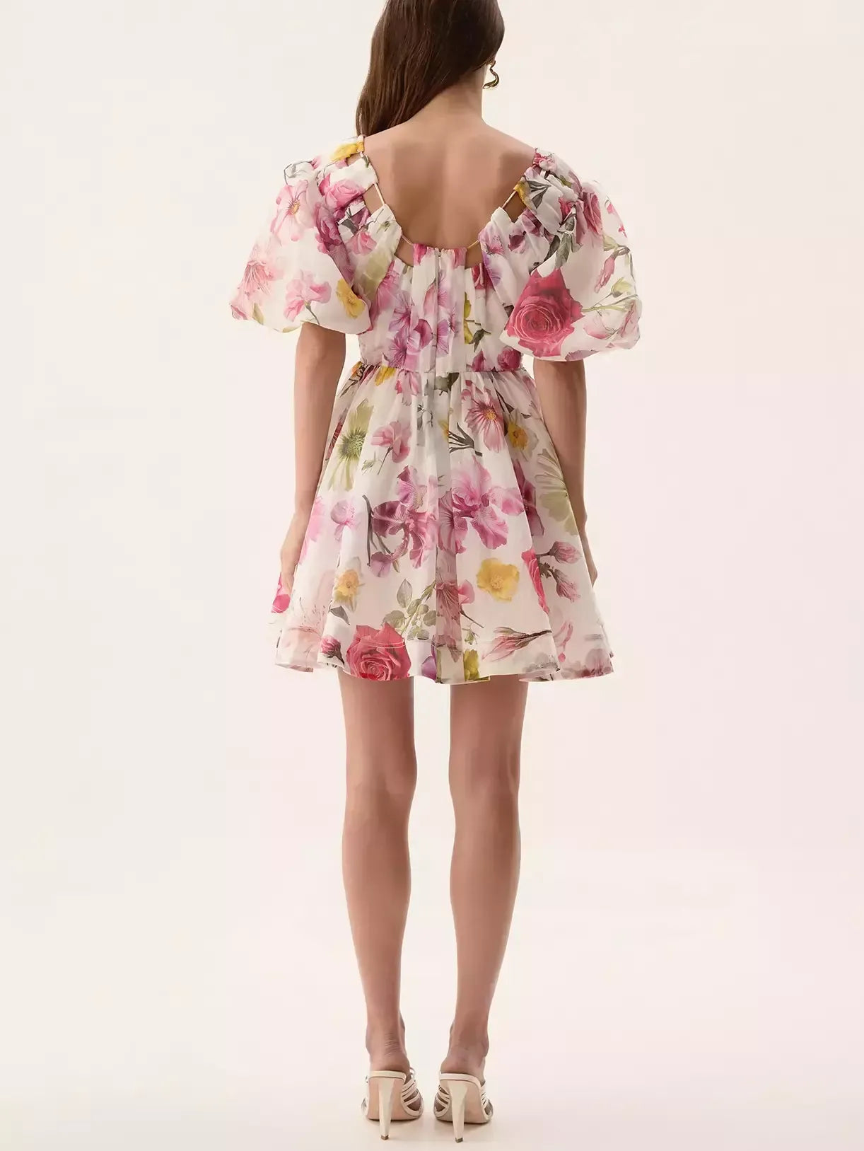 Floral Print Ruched Detail Fit and Flare Mini Dress - Dresses
