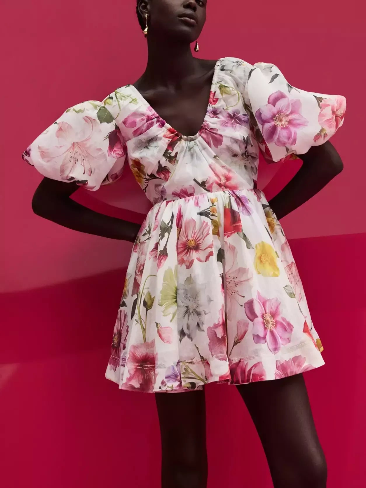 Floral Print Ruched Detail Fit and Flare Mini Dress - Dresses