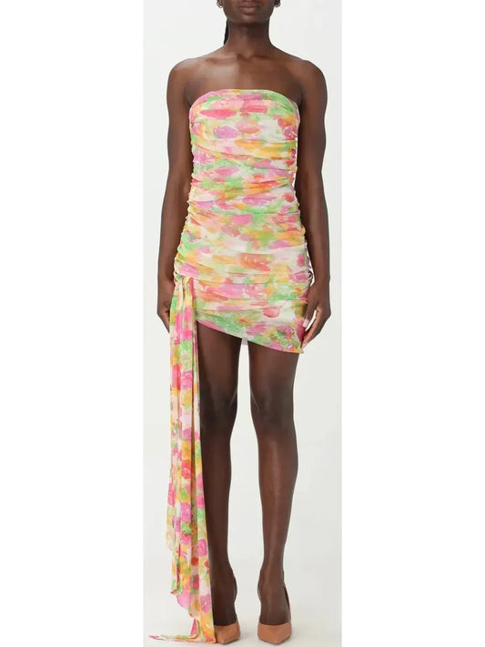 Floral-Print Ruched Tulle Strapless Mini Dress - Dresses