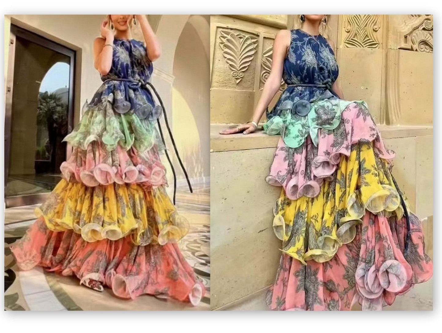Floral Print Ruffle Layered Tiered Sleeveless Maxi Dress - Dresses
