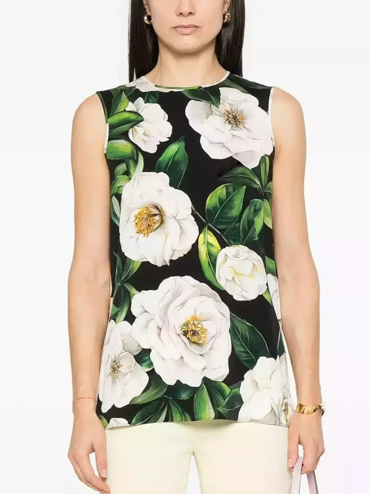 Floral Print Silk Tank and Pant Set - Suits & Sets