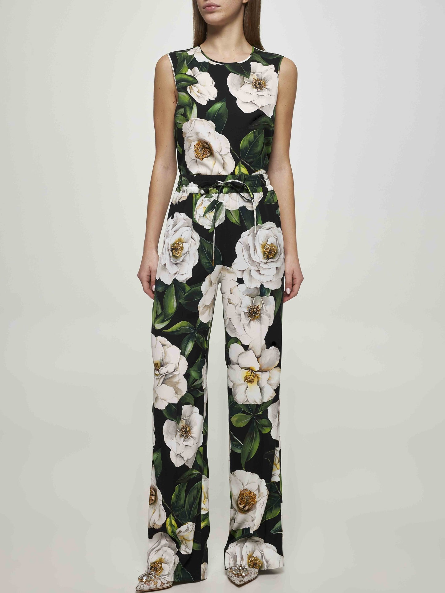 Floral Print Silk Tank and Pant Set - Suits & Sets