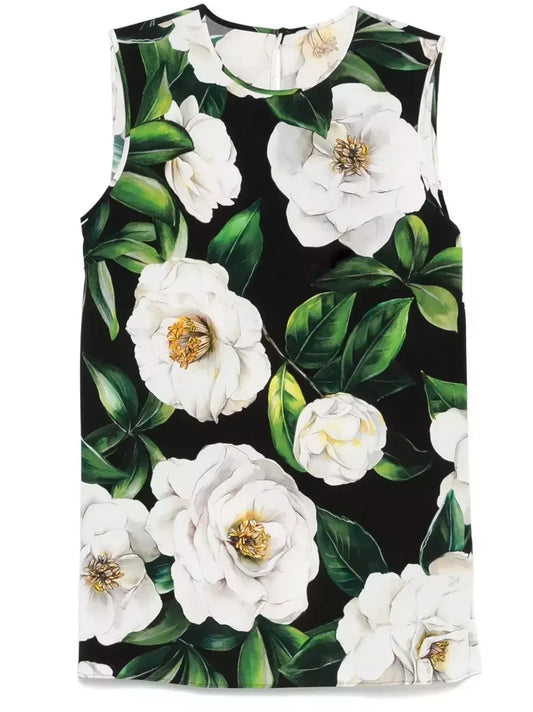 Floral Print Silk Tank Top - Tops