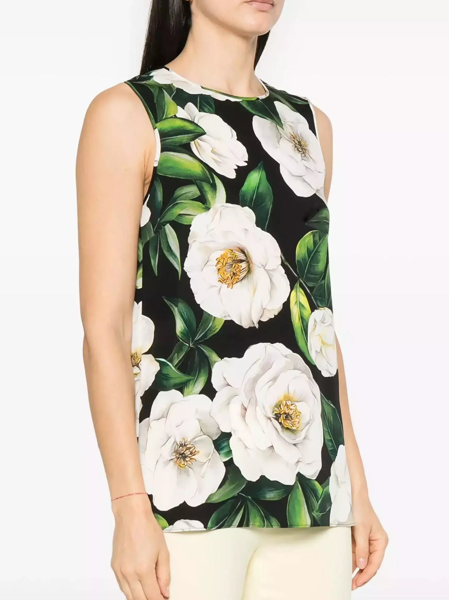 Floral Print Silk Tank Top - Tops