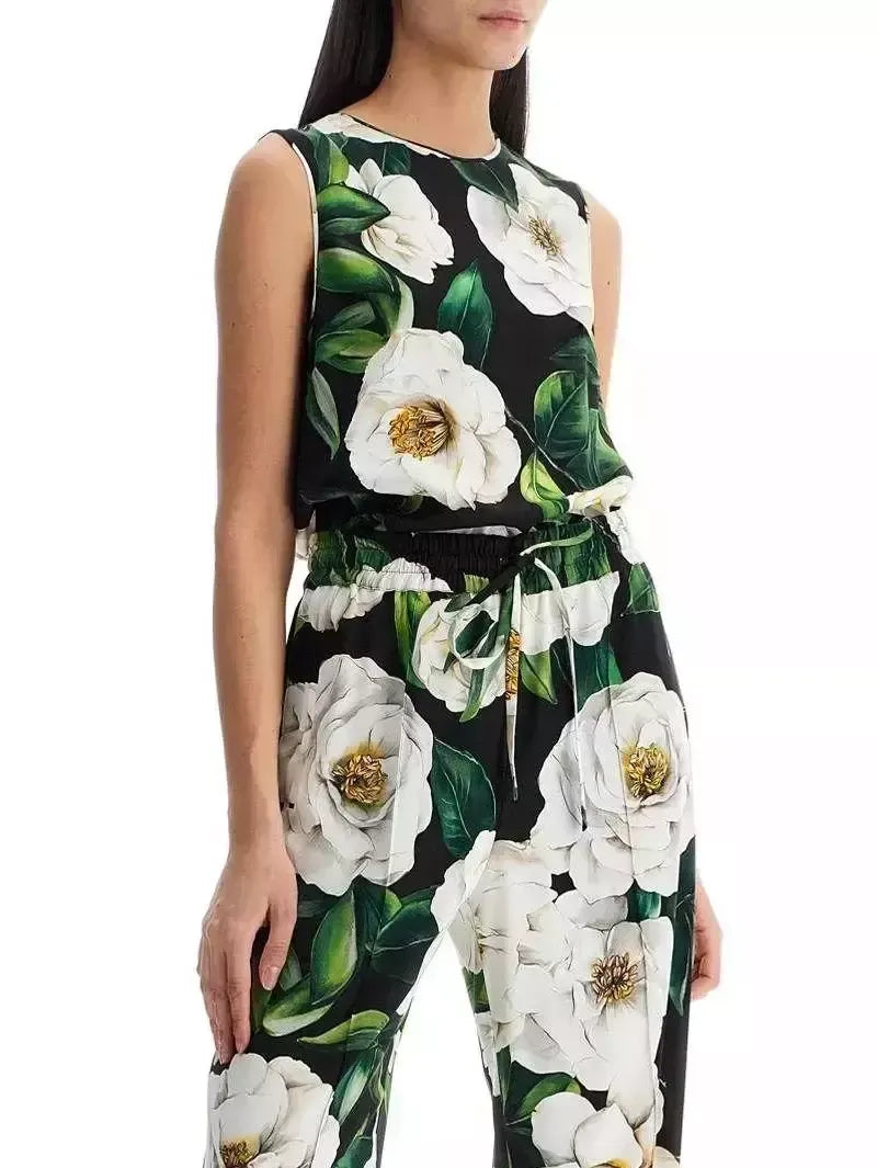 Floral Print Silk Tank Top - Tops
