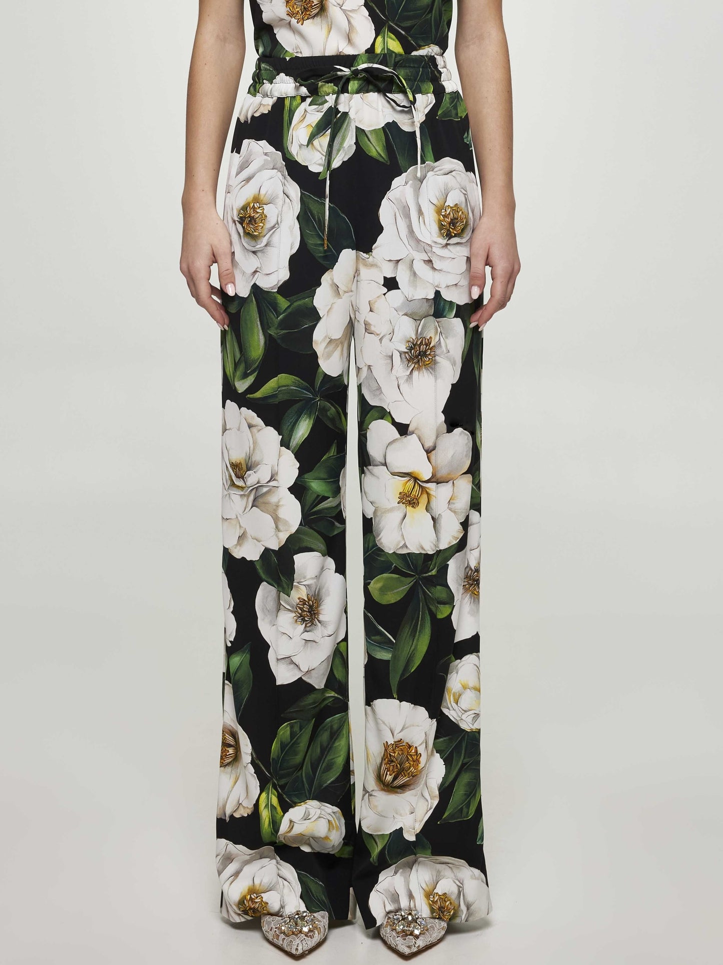 Floral Print Silk Tie-Waist Pants - Jeans & Pants