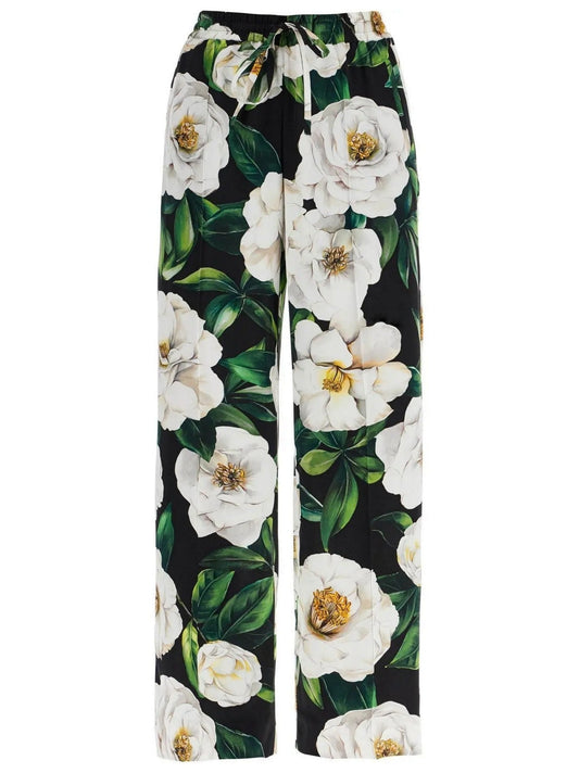 Floral Print Silk Tie-Waist Pants - Jeans & Pants