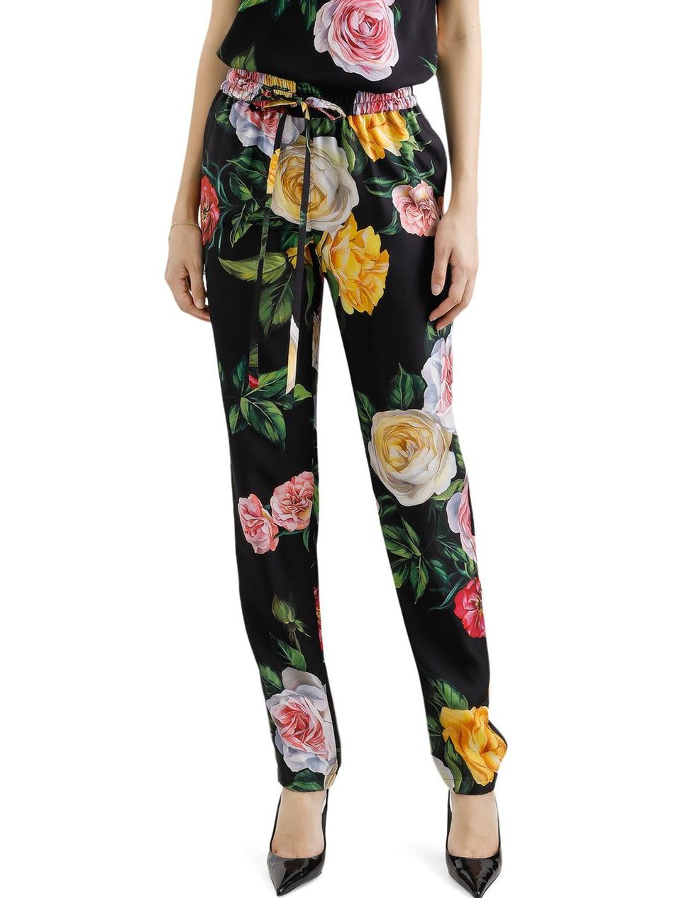 Floral Print Silk Tie-Waist Pants featuring a vibrant floral print design