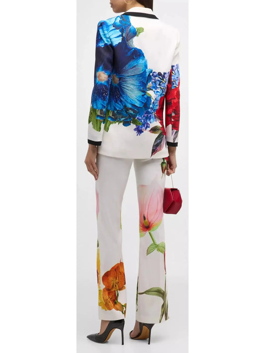 Floral Print Single-Breasted Notched Collar Blazer and Bootcut Trouser Set - Suits & Sets