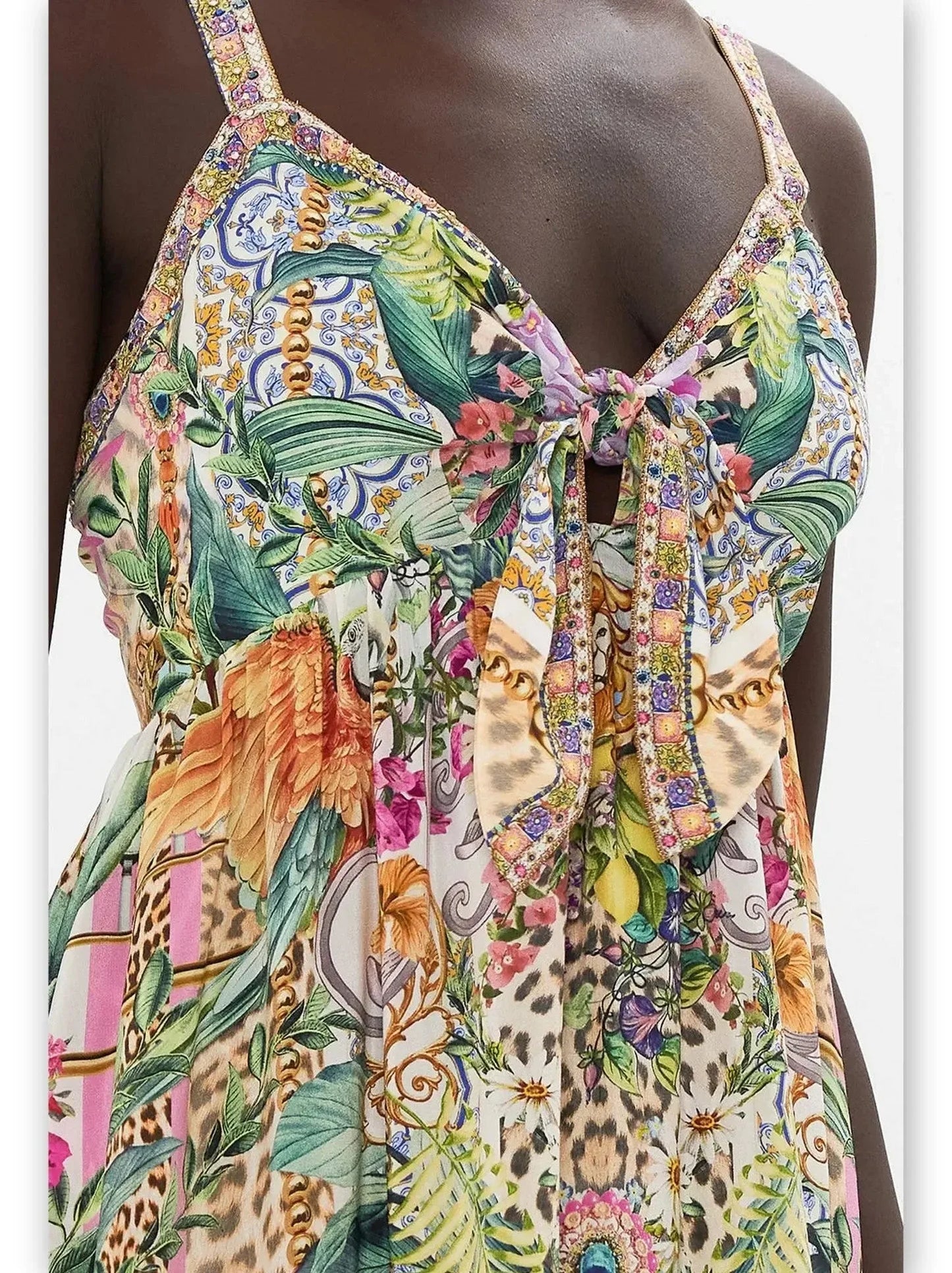 Floral Print Tie Front High Low Dress in Multicolor - Dresses