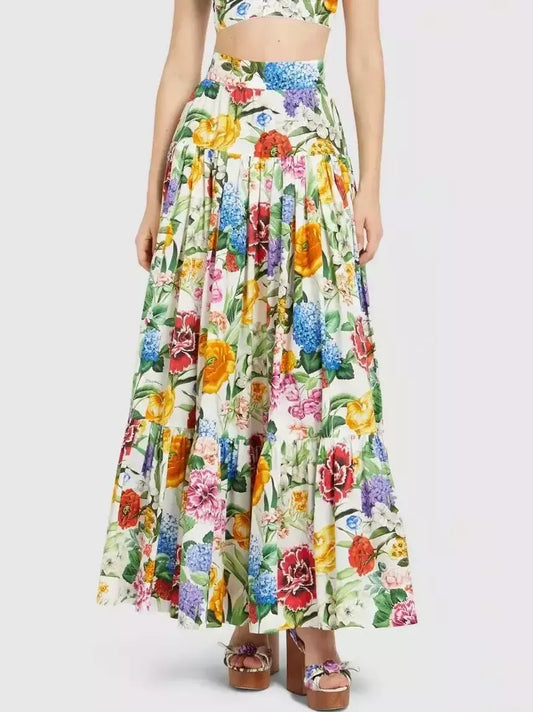 Floral Print Tiered Maxi Skirt - Skirts