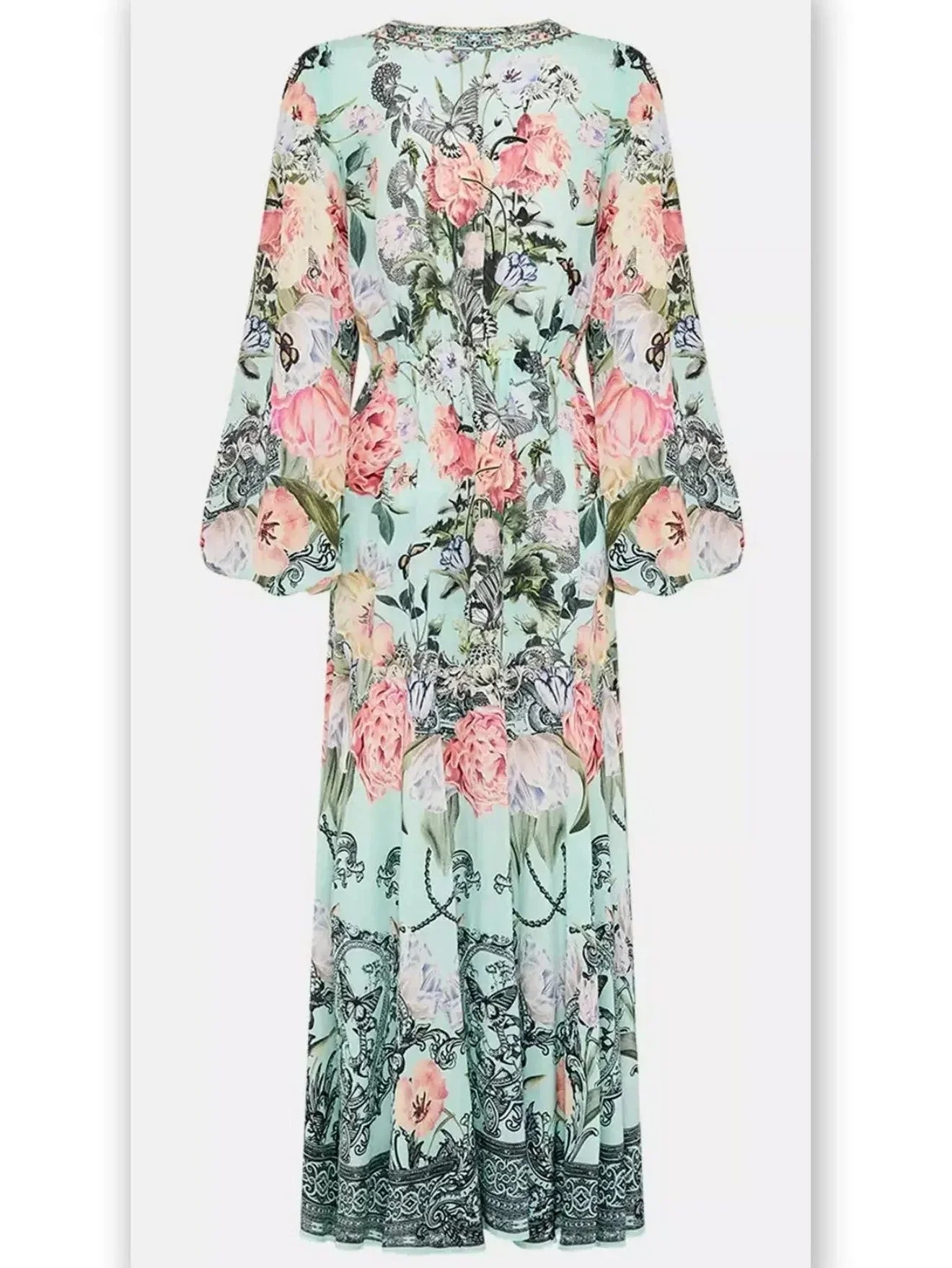 Floral Print V-Neck Blouson-Sleeve Wrap-Tie Dress - Dresses