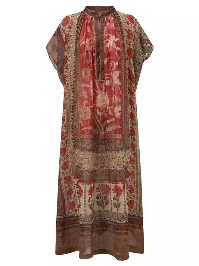 Floral Print Vintage Maxi Kaftan Dress with a vibrant floral-patterned design