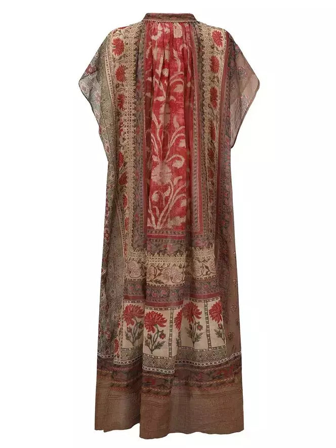 Patterned red and beige Floral Print Vintage Maxi Kaftan Dress for stylish occasions