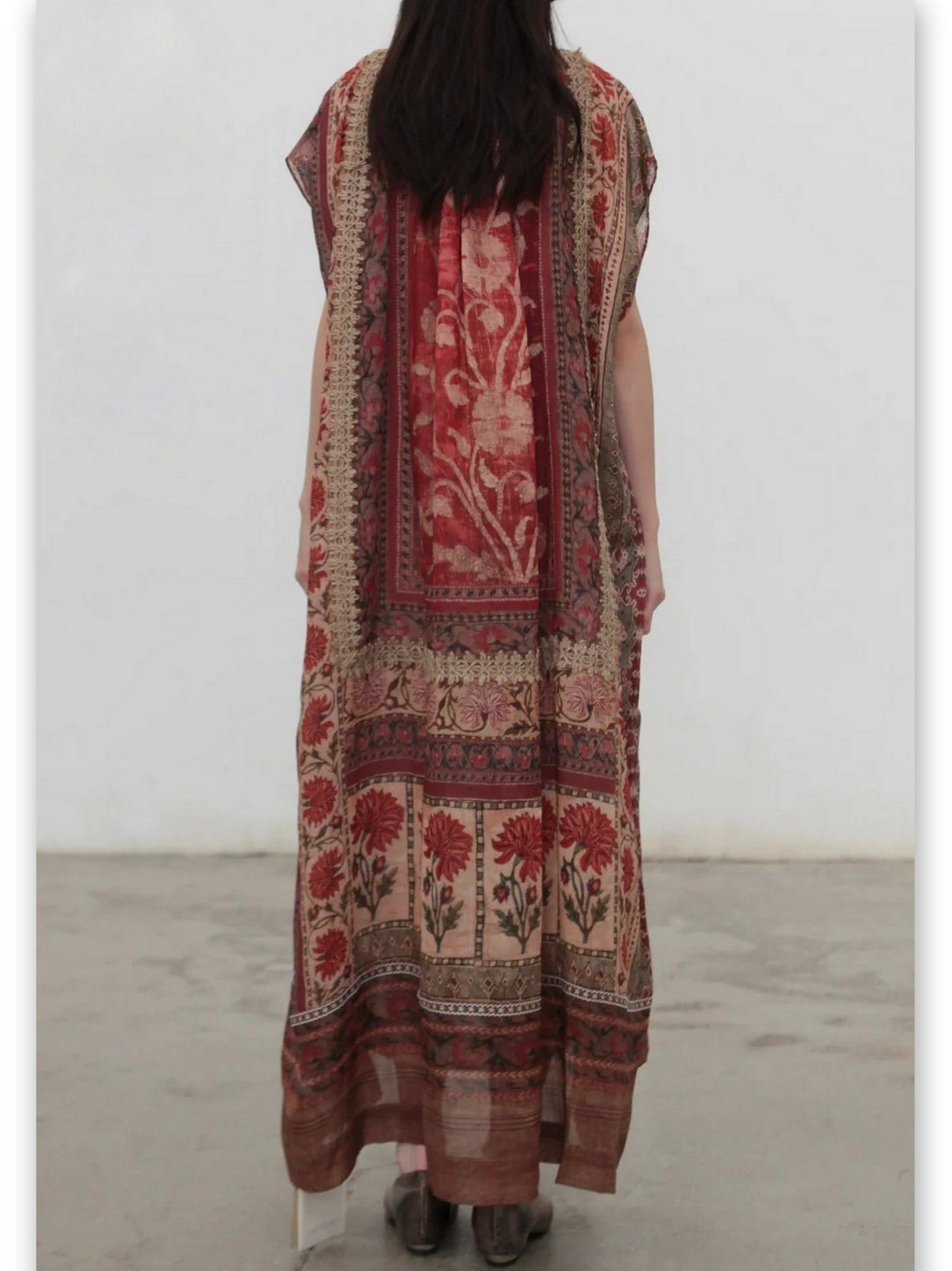Floral Print Vintage Maxi Kaftan Dress featuring a vibrant floral pattern