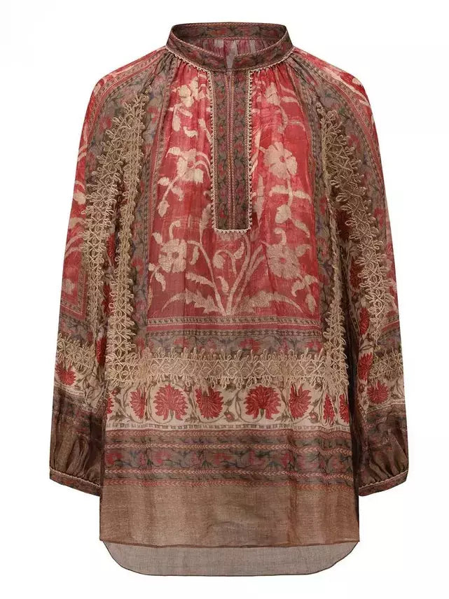 Floral-patterned tunic top from Floral Print Vintage Ramie Blouse collection