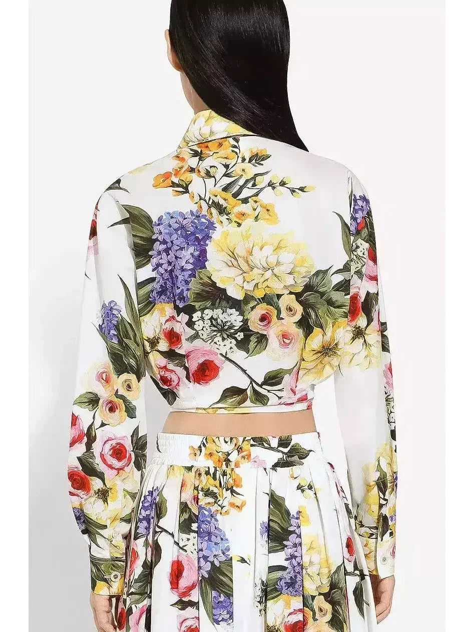 Floral Printed Cropped Cotton Shirt and Pant Set - Suits & Sets