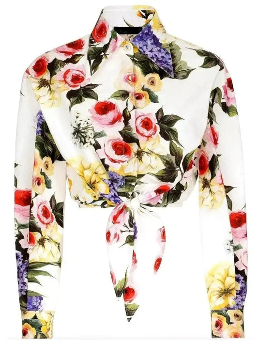 Floral Printed Cropped Cotton Shirt and Pant Set - Suits & Sets