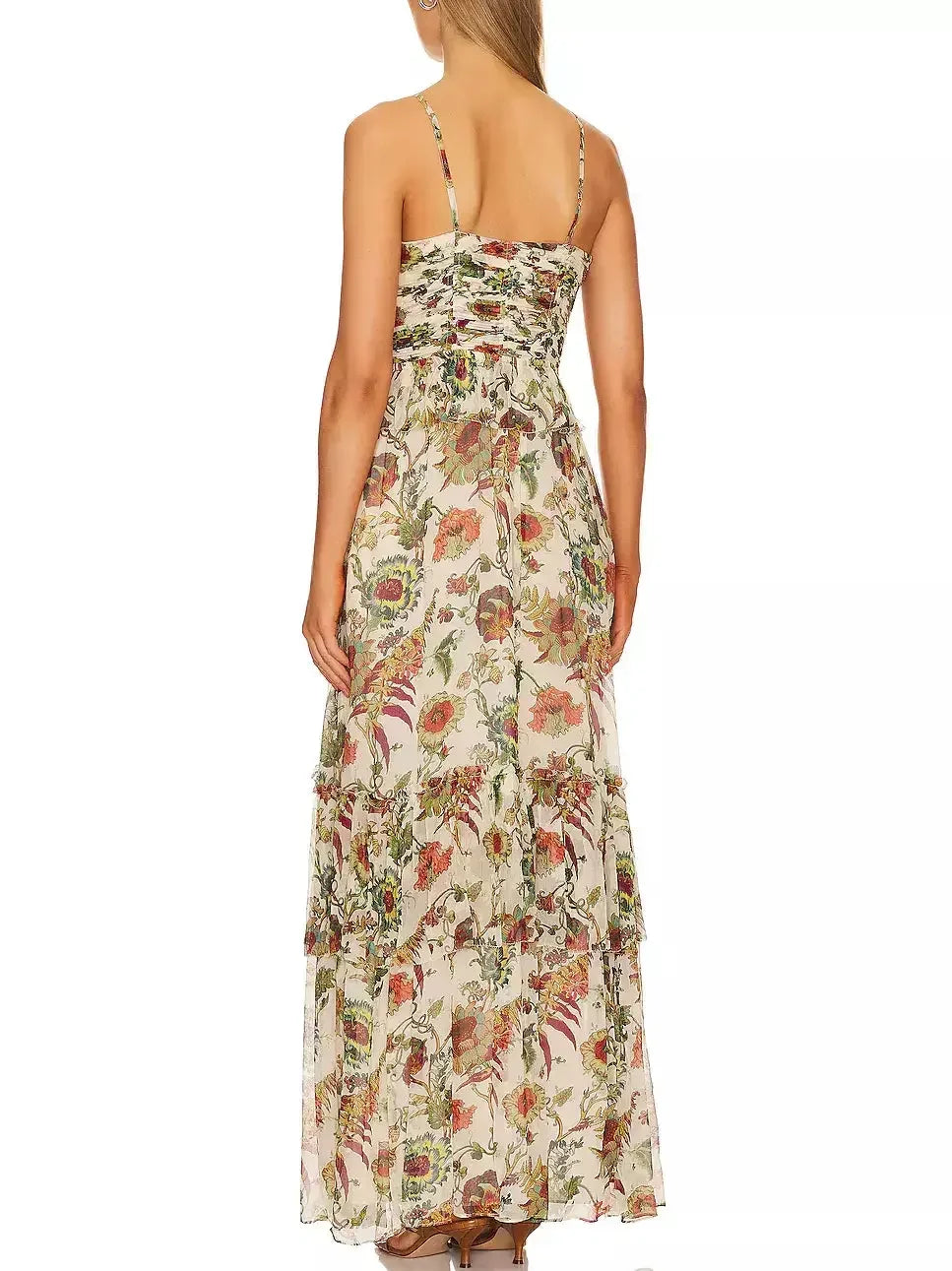 Floral Printed Multicolor Silk Maxi Dress - Dresses