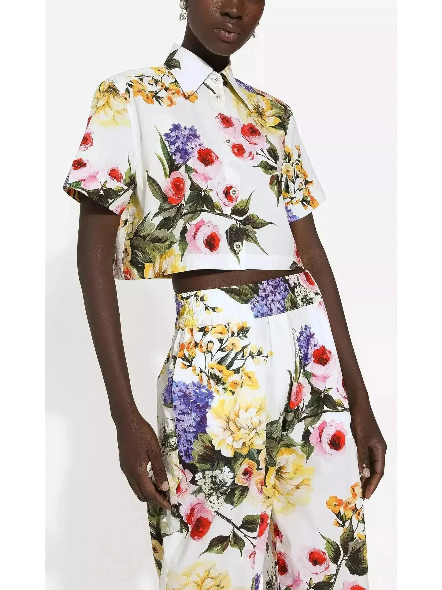 Floral Printed Short Cotton Shirt and Pant Set - Suits & Sets