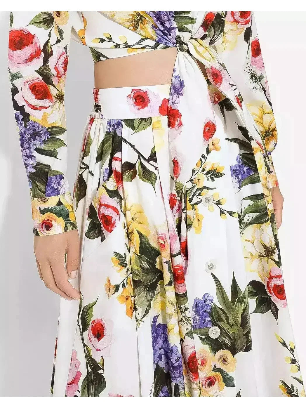 Floral Printed Short Cotton Shirt and Skirt Set - Suits & Sets