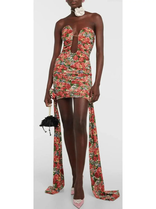 Floral Ruched Mini Dress - Dresses