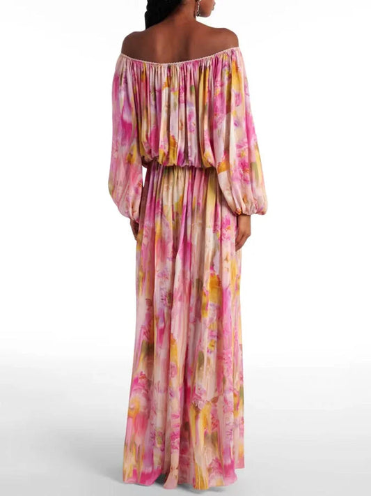Floral Watercolor Print Off-Shoulder Dress - Dresses