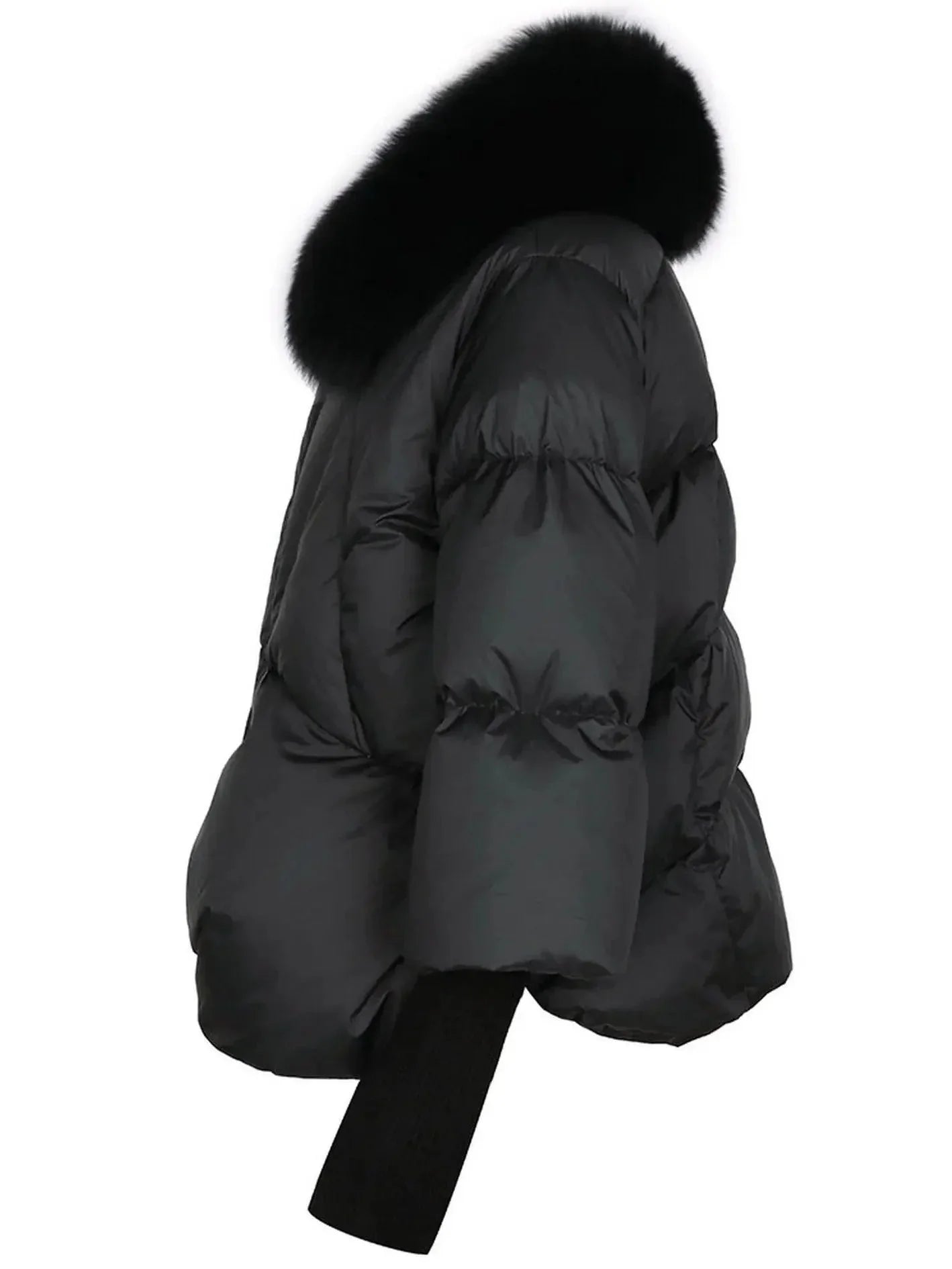Fox-Fur-Trimmed Puffer Down Jacket in Black - Jackets