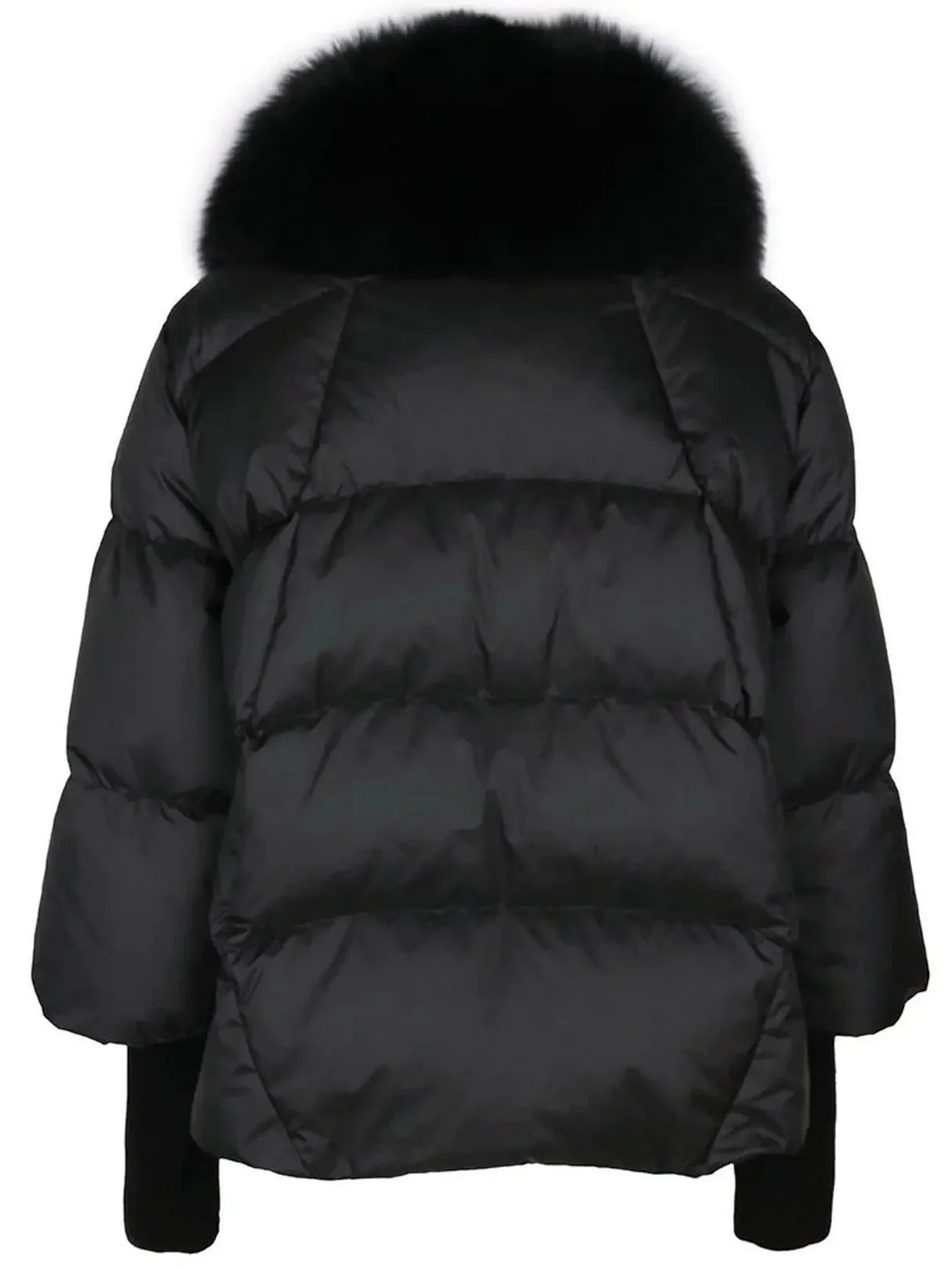 Fox-Fur-Trimmed Puffer Down Jacket in Black - Jackets