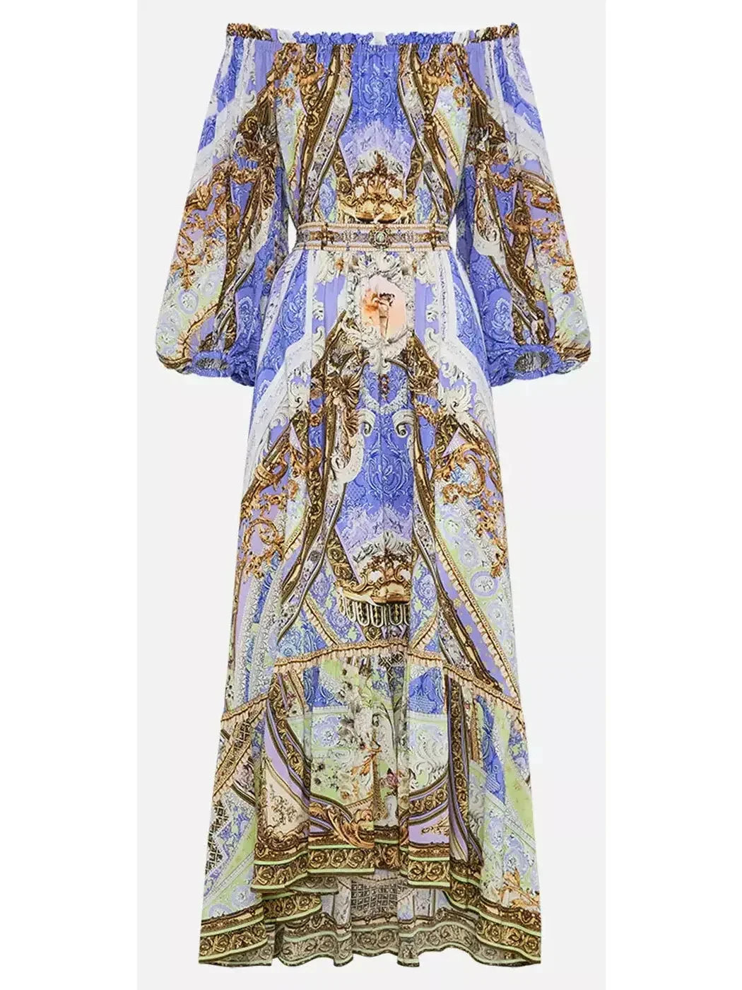 Frill Off The Shoulder Long Dress - Dresses