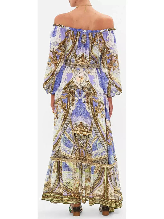 Frill Off The Shoulder Long Dress - Dresses