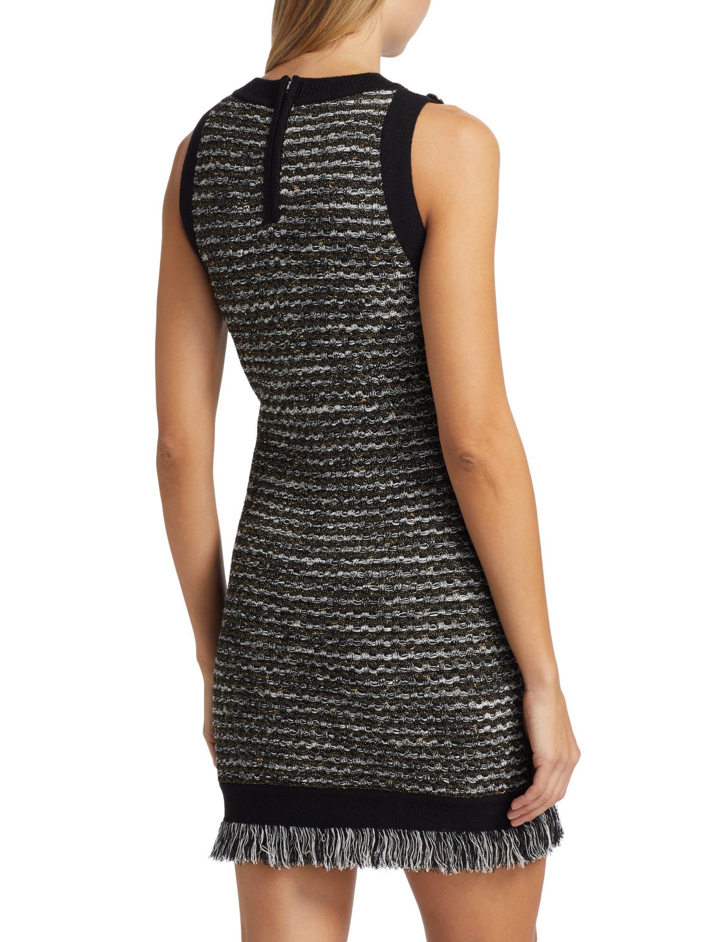 Fringed Knit Tweed Sleeveless Mini Dress - Dresses