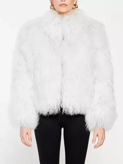Full Mongolian Sheepskin Jacket in White - Jackets