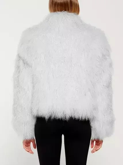 Full Mongolian Sheepskin Jacket in White - Jackets
