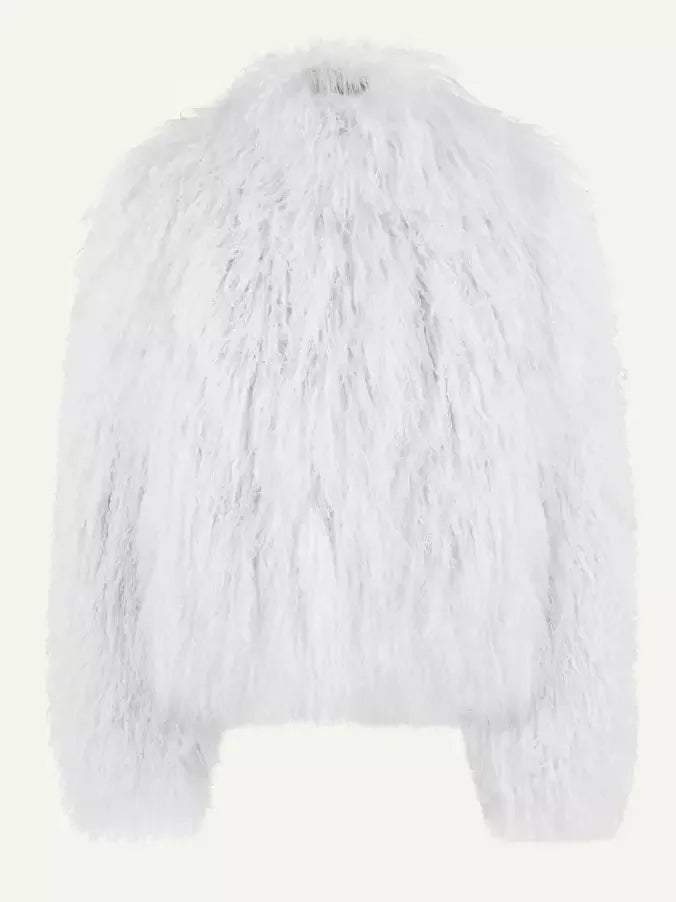 Full Mongolian Sheepskin Jacket in White - Jackets