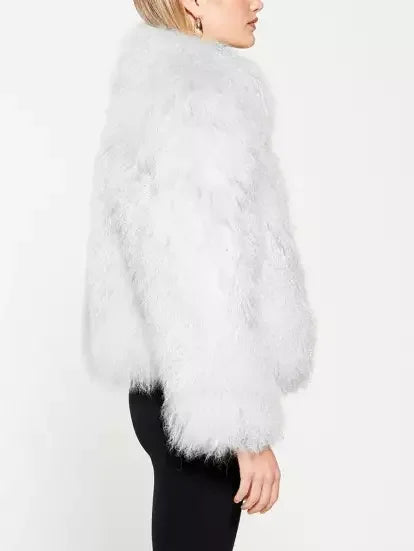 Full Mongolian Sheepskin Jacket in White - Jackets