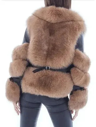 Fur-Panelled Leather Jacket - Jackets