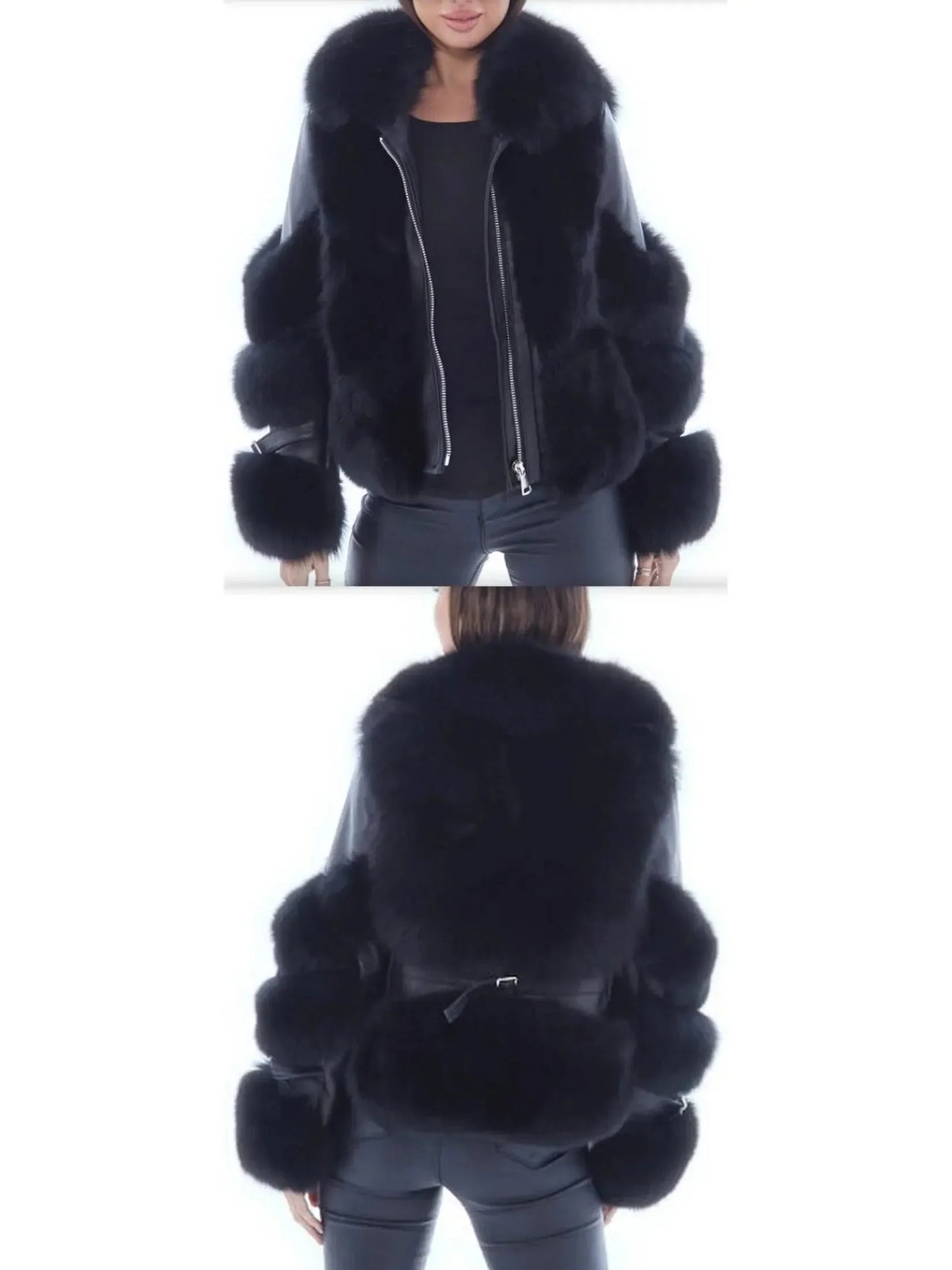 Fur-Panelled Leather Jacket Black - s - Jackets