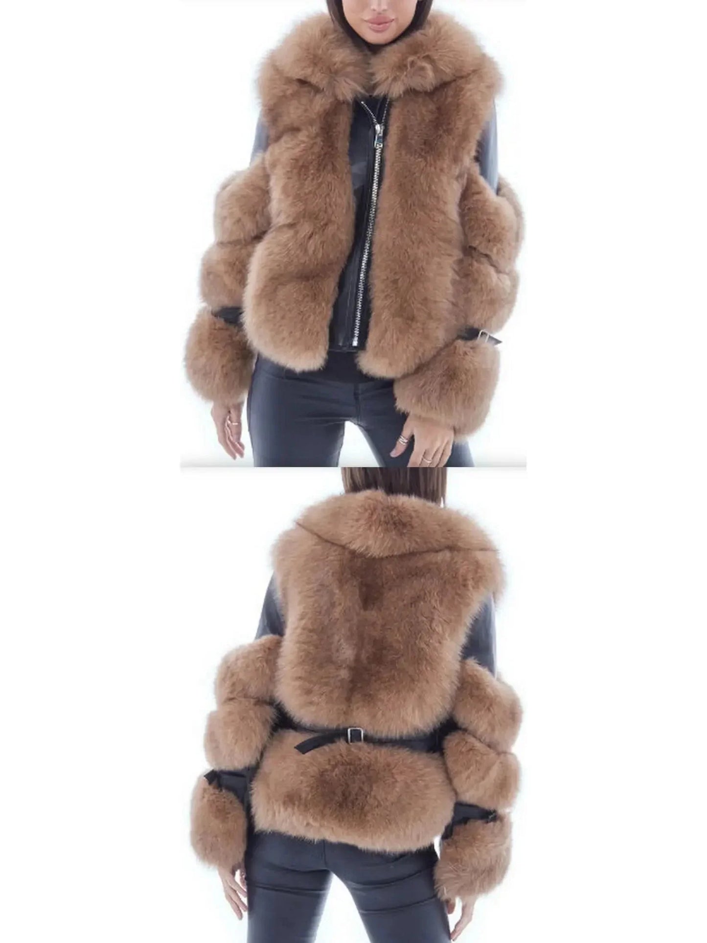 Fur-Panelled Leather Jacket - s - Jackets