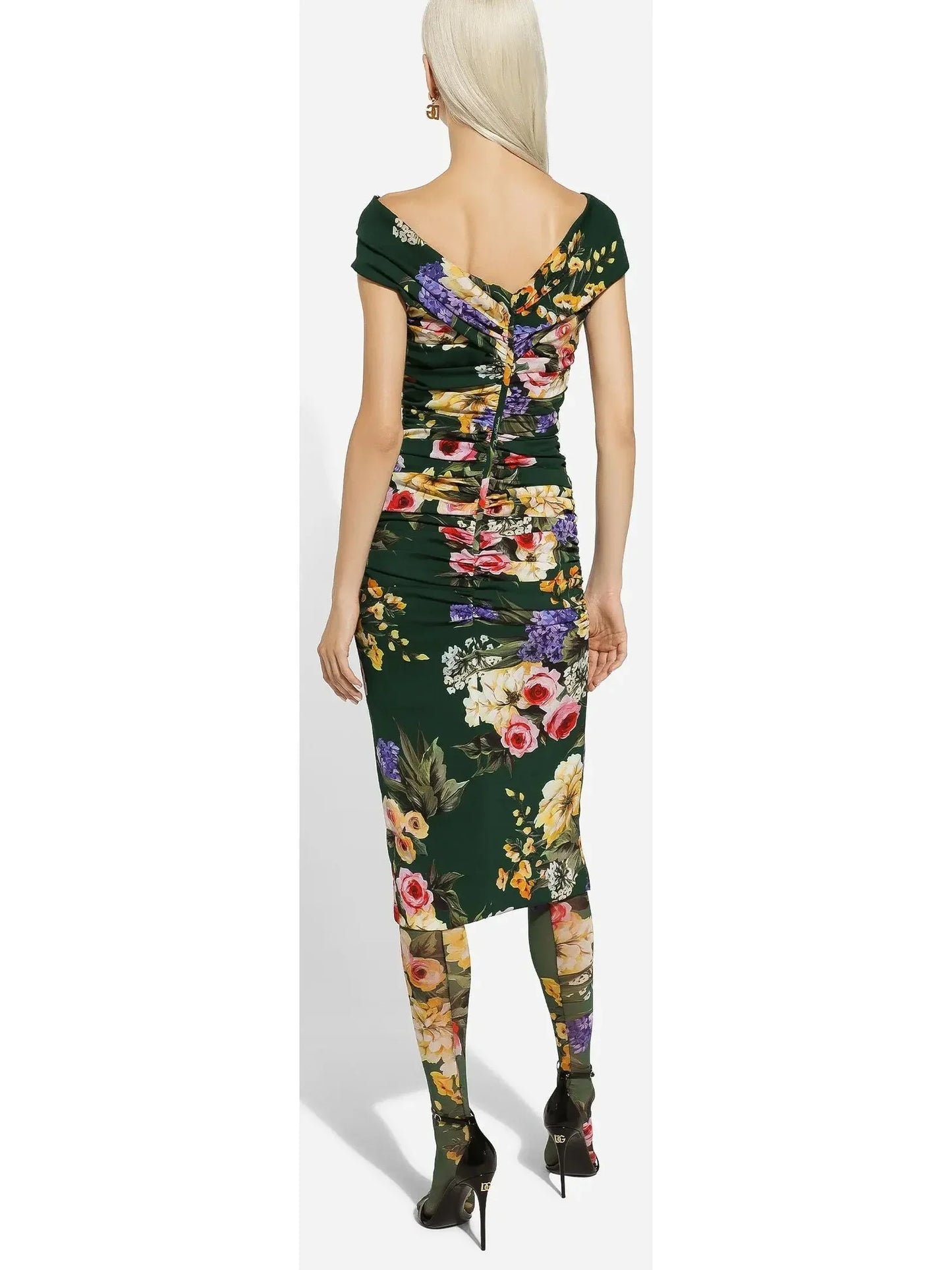 Garden Print Charmeuse Draped Sheath Dress - Dresses